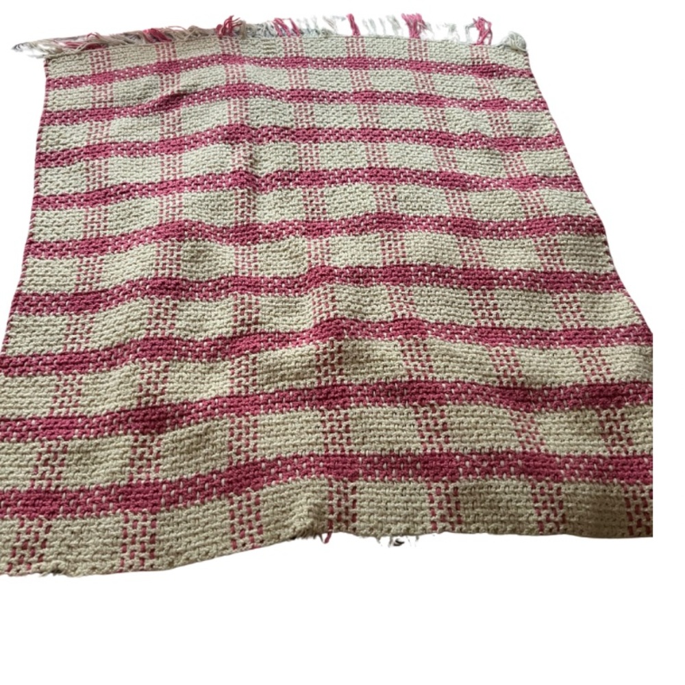 Handwoven Vintage Cotton Blanket Pink & Cream | Boho Cottage Decor